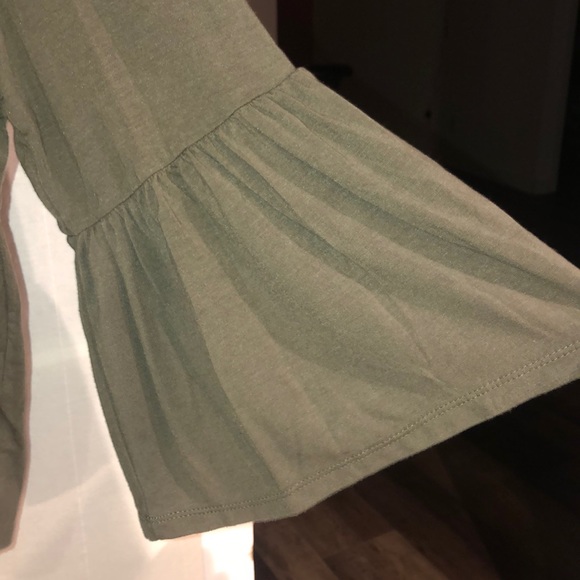 Bell Sleeve Army Green Cotton Top - Picture 2 of 2